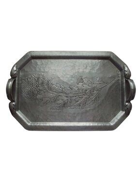 Continental Hand Wrought Silverlook Tray 755 Chrysanthemum Aluminum handles